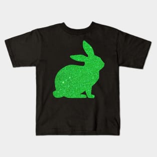 Bright Green Faux Glitter Easter Bunny Kids T-Shirt